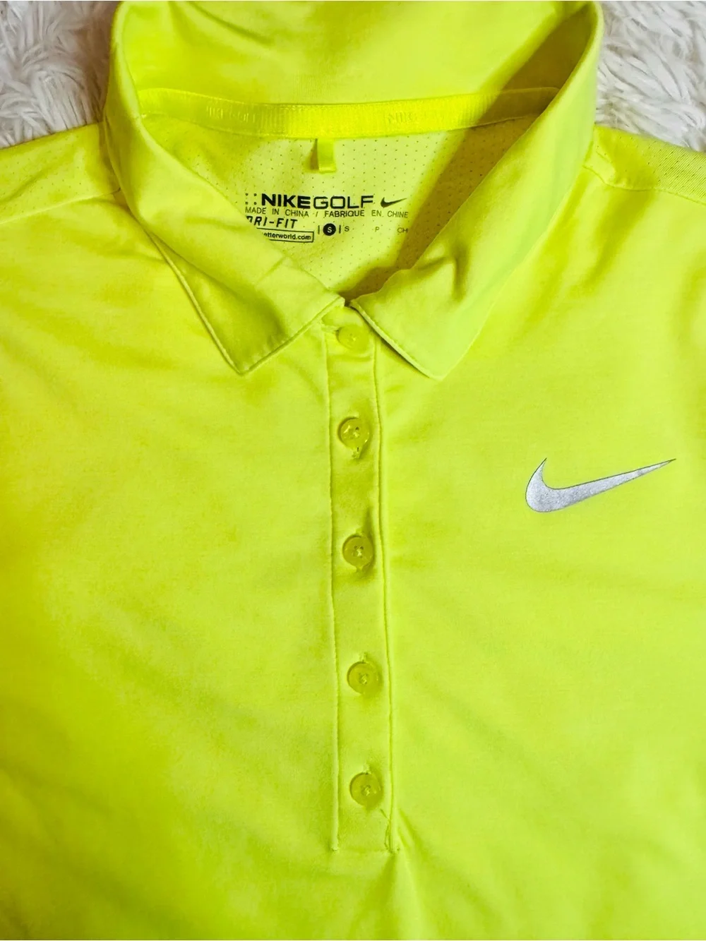 Women’s Nike Golf Neon Yellow Dri- FIT Polo Button-Down Shirt
